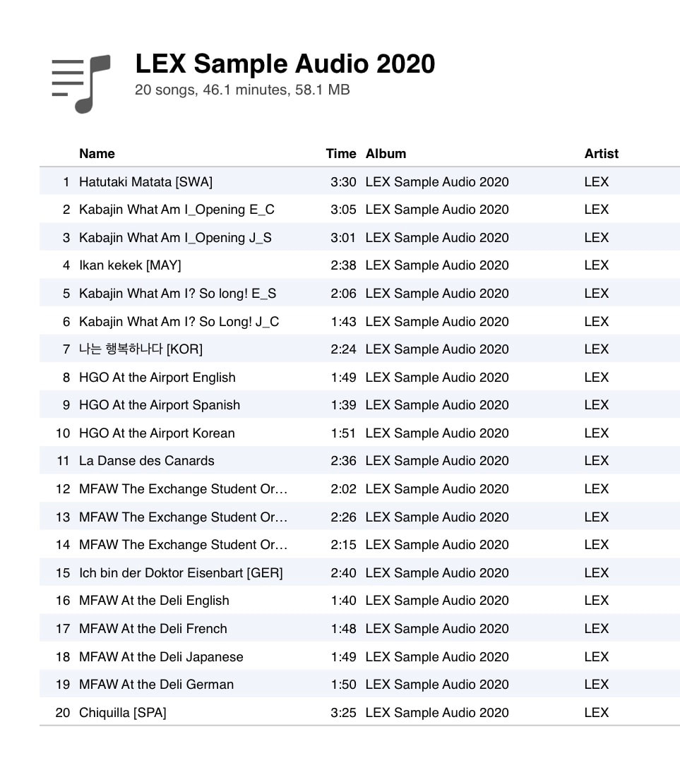LEX Sample Audio Playlist